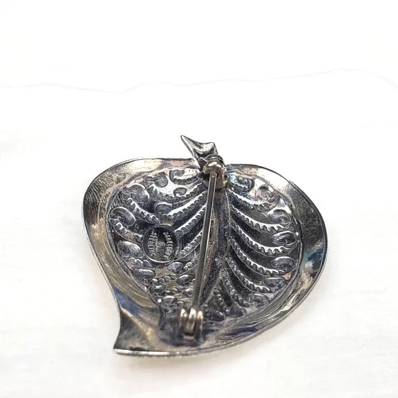 Vintage Danecraft Ornate Sterling Silver Signed Leaf Brooch - Picture 9 of 13